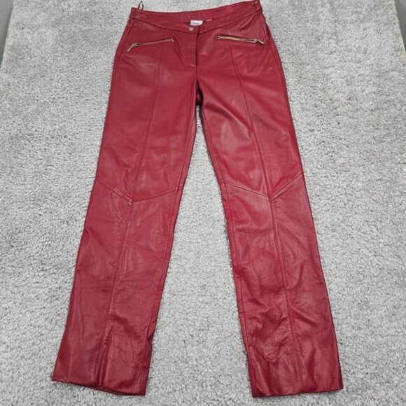 Wilsons Leather Pants - Wilsons Leather Pants Womens 8 Red Genuine Leather Moto Zipper